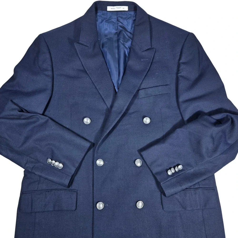 Joseph Abboud Mens Navy Blue Double Breasted Wool Blazer Suit Jacket Sport Coat